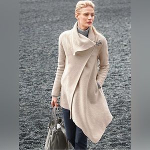 GARNET HILL Asymmetrical Boiled-Wool
Coat in Barley Whipstitch
